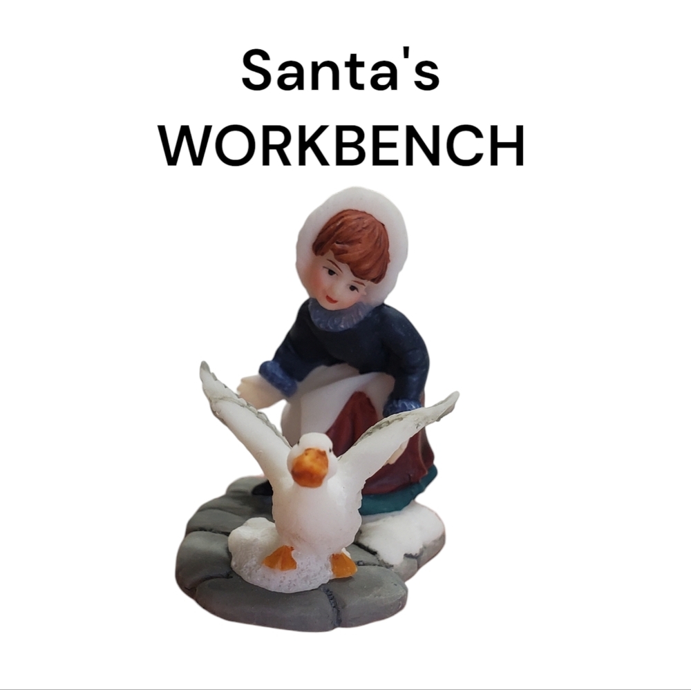 Santa's Workshop 2002 Girl and Duck  Resin Accessory VTG Christmas Village